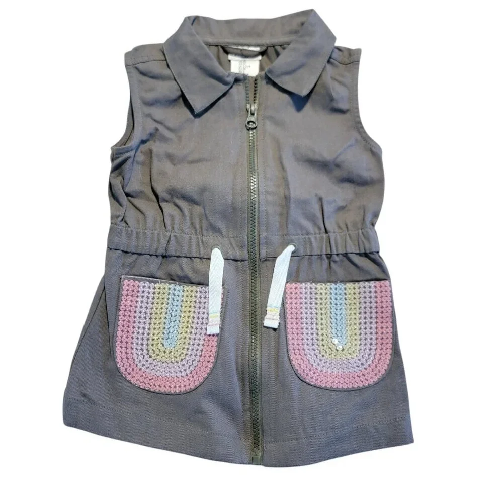 Max Studio Kids‎ Girls Size 3T Zip Front Vest Jacket Olive Green Sequins Pockets